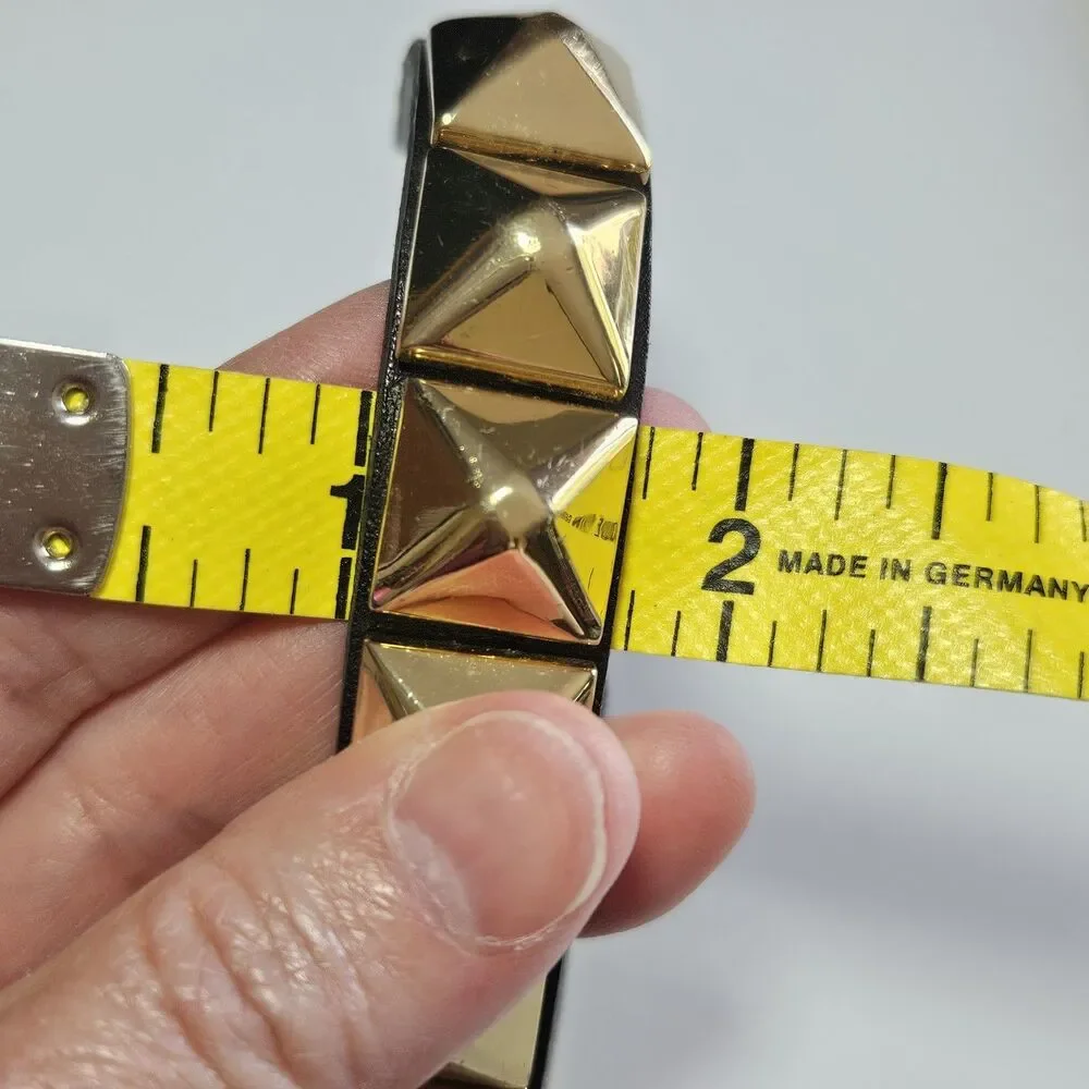 Brown Leather Chunky Gold Tone Spiked Bracelet Adjustable 6.5-8